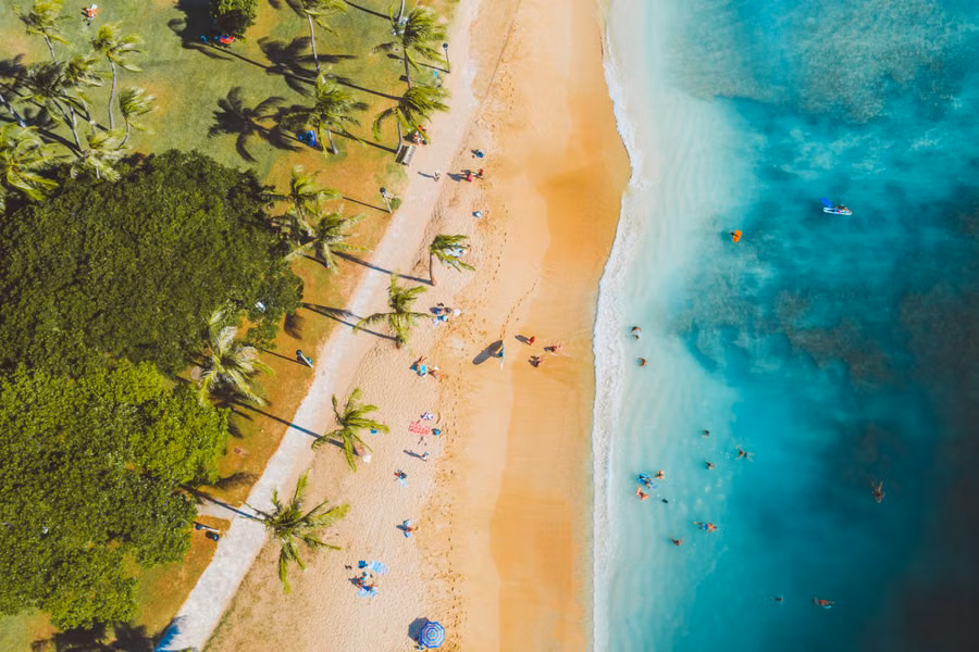 Aerial view of pale turquoise gulf shallows